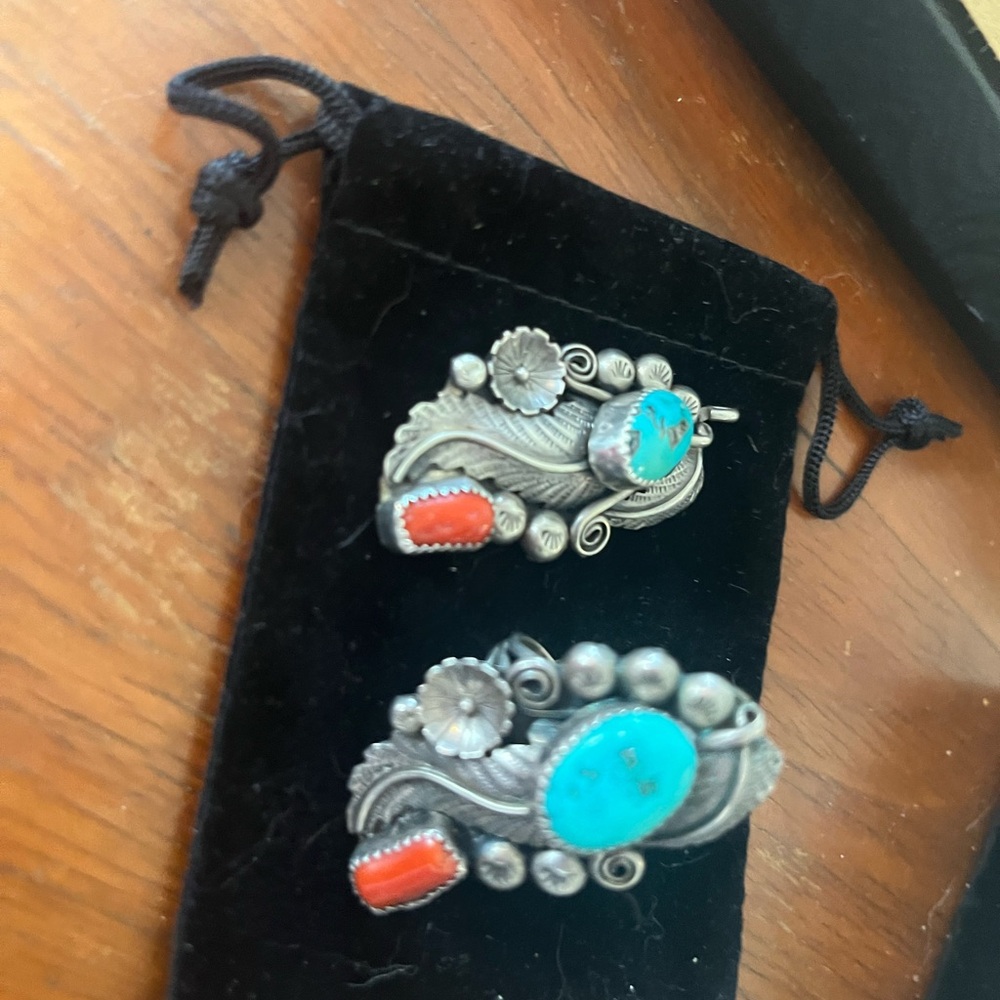 Turquoise and Coral Silver Jewelry Set pendant and ring sterling silver